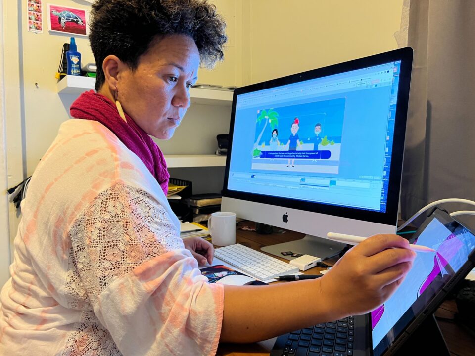 Animator working on animation production, Cook Islands