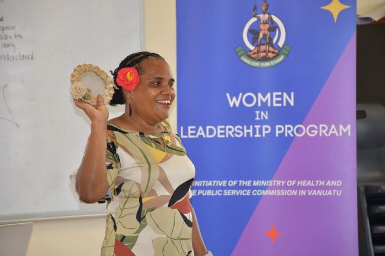 Woman presenting at Women in Leadership Program, Vanuatu