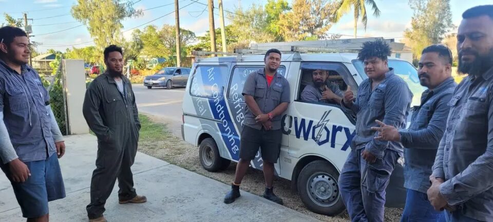 Raeworx team with trade vehicle, Tonga