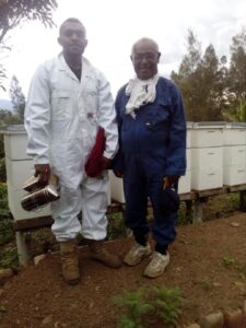 Honey bee keepers at a apiary