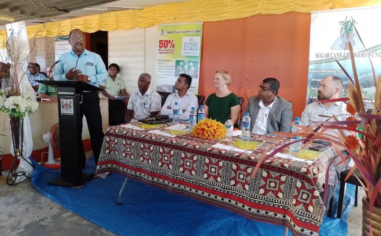 Mr Lakshman, Head of Agriculture presenting the benefits of ginger planting, Fiji