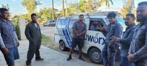 Raeworx team with trade vehicle, Tonga