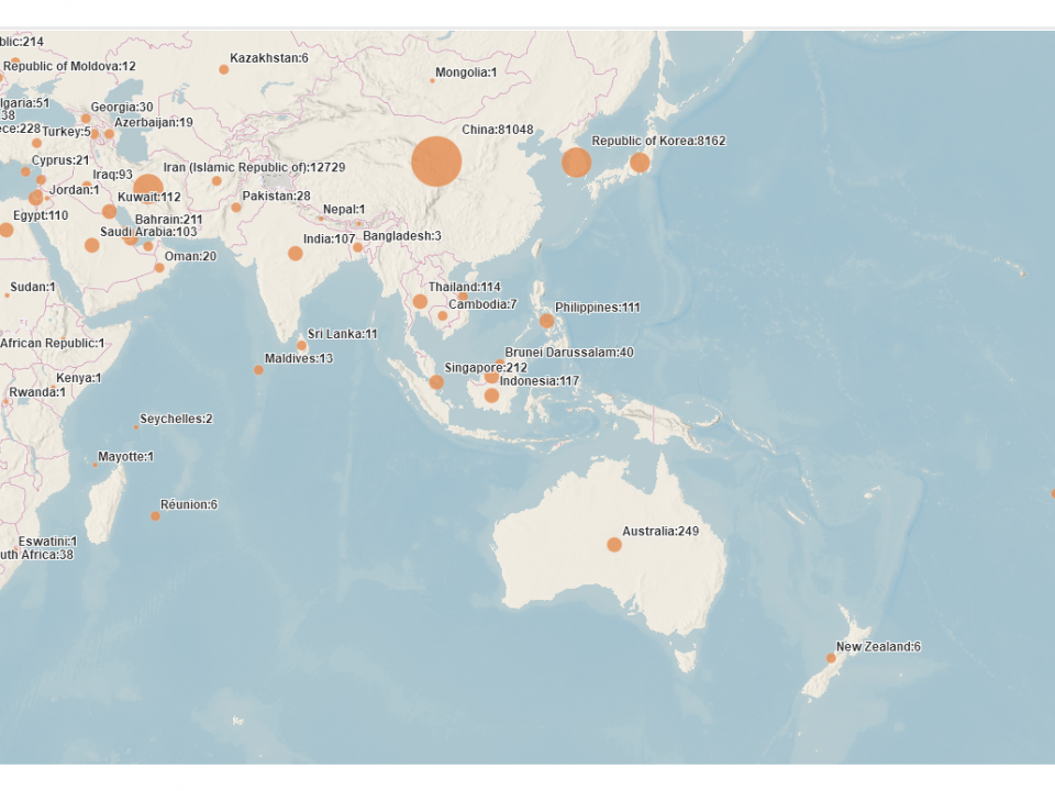 The map is marking with orange dots