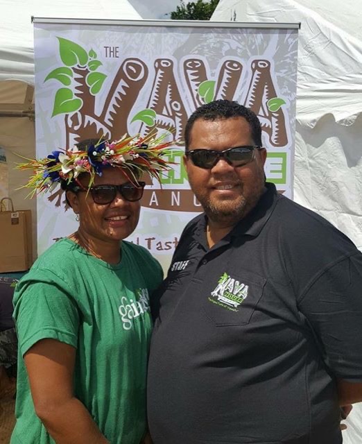 A couple is in a promotional stand of the Kava House