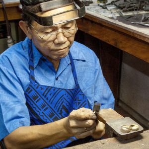 Treasure Box Jeweler from Samoa working on rings